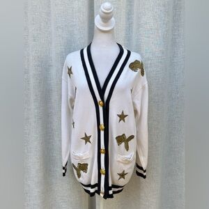 Escada Margaretha Ley white gold stars fish cardigan